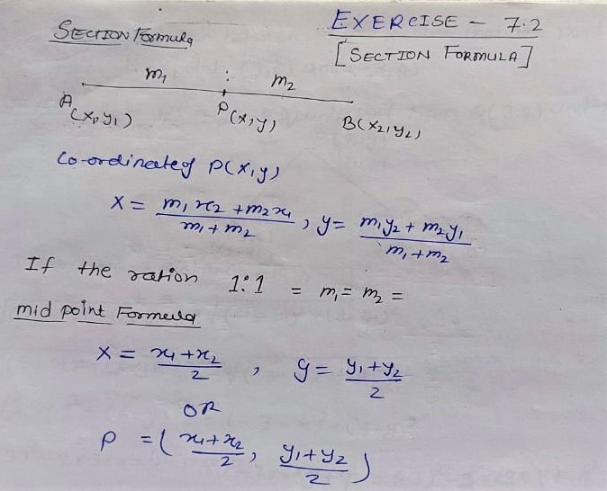 Basic concept of exercise 7.2 section formula, mid-point formula